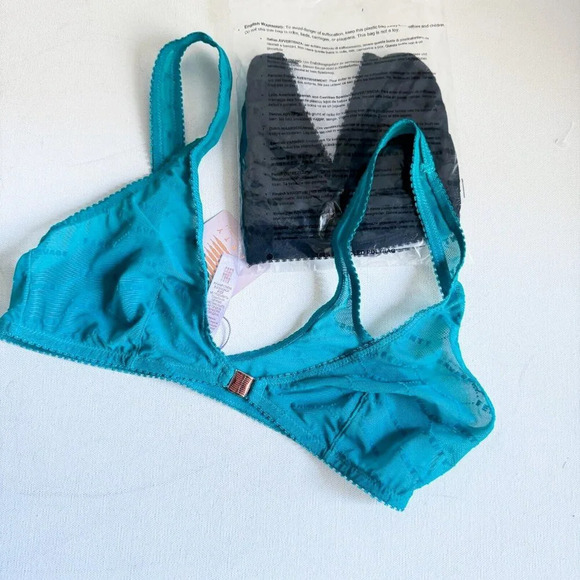 Fenty Shimmer  Flocked Logo Bralette Set of 2 Black and Teal M - Picture 2 of 6